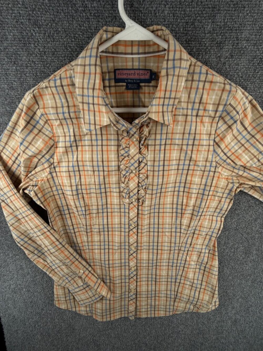 Vineyard Vines Women Ruffled Button Up Shirt Colorful Size 8 Cotton Spandex